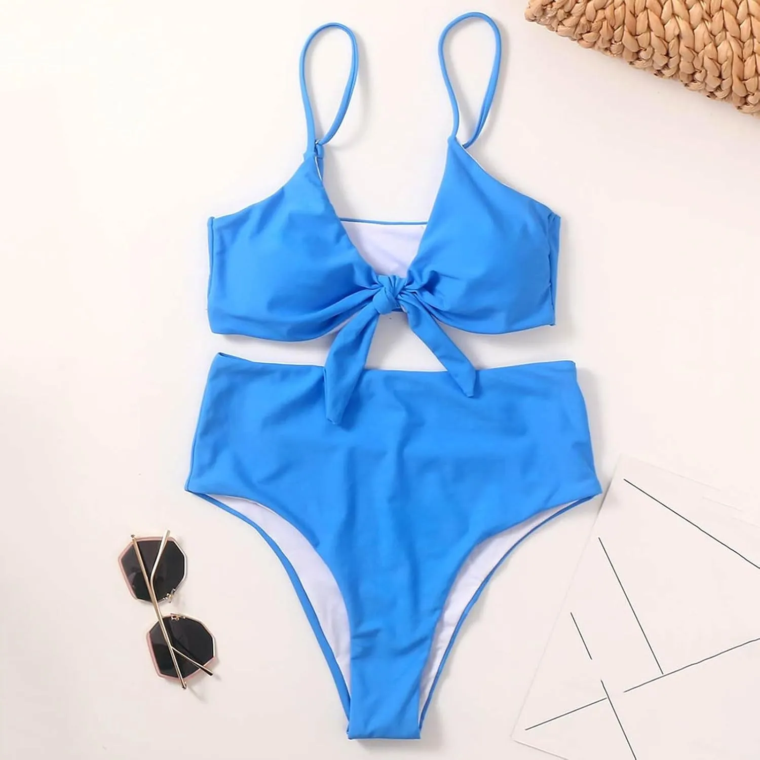 Women's Solid Color Fashionable Casual Strap Triangular Bikini Swimsuit Set Mens Bikini Underwear