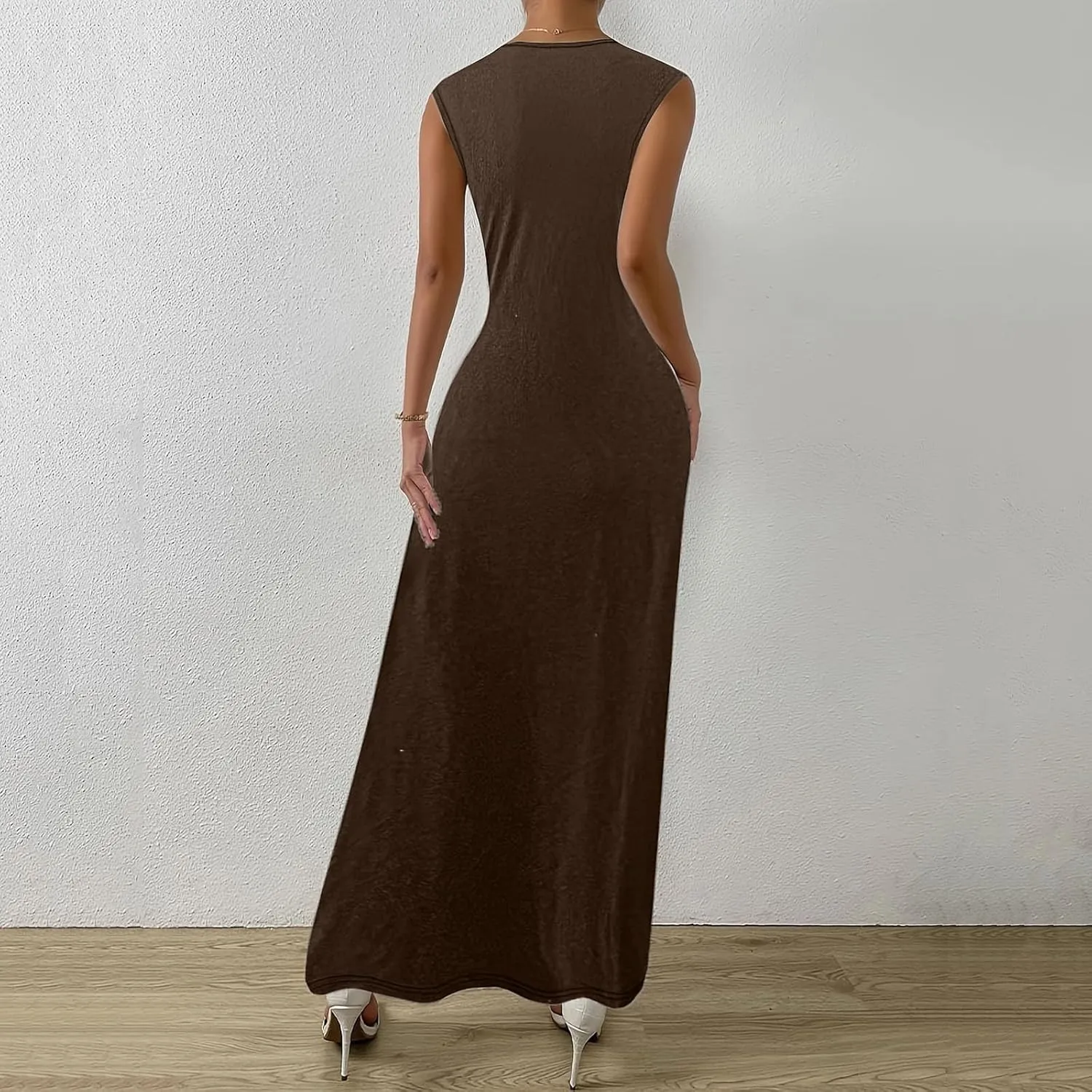 Womens Solid Round Neck Long Sleeved Patchwork Long Skirt Is Fashionable and Comfortable Casual Fall Dress