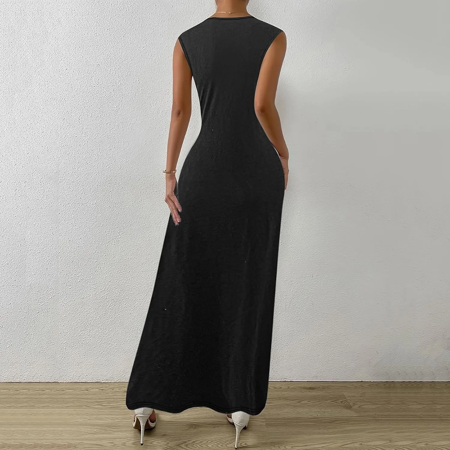 Womens Solid Round Neck Long Sleeved Patchwork Long Skirt Is Fashionable and Comfortable Casual Fall Dress
