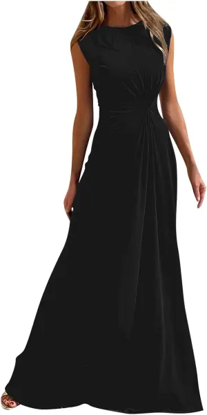 Womens Solid Round Neck Long Sleeved Patchwork Long Skirt Is Fashionable and Comfortable Casual Fall Dress