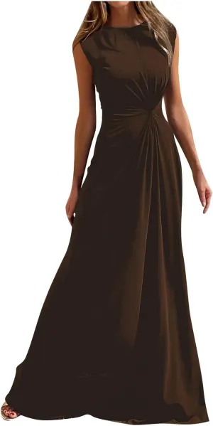 Womens Solid Round Neck Long Sleeved Patchwork Long Skirt Is Fashionable and Comfortable Casual Fall Dress