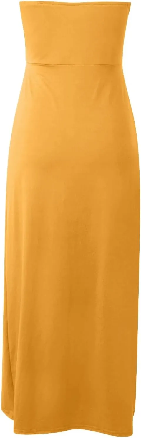 Women's Strapless Bodycon Tube Dress Sexy Off Shoulder Irregular Ruffle Backless Party Midi Dresses