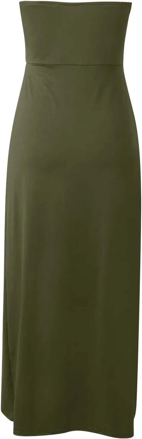 Women's Strapless Bodycon Tube Dress Sexy Off Shoulder Irregular Ruffle Backless Party Midi Dresses