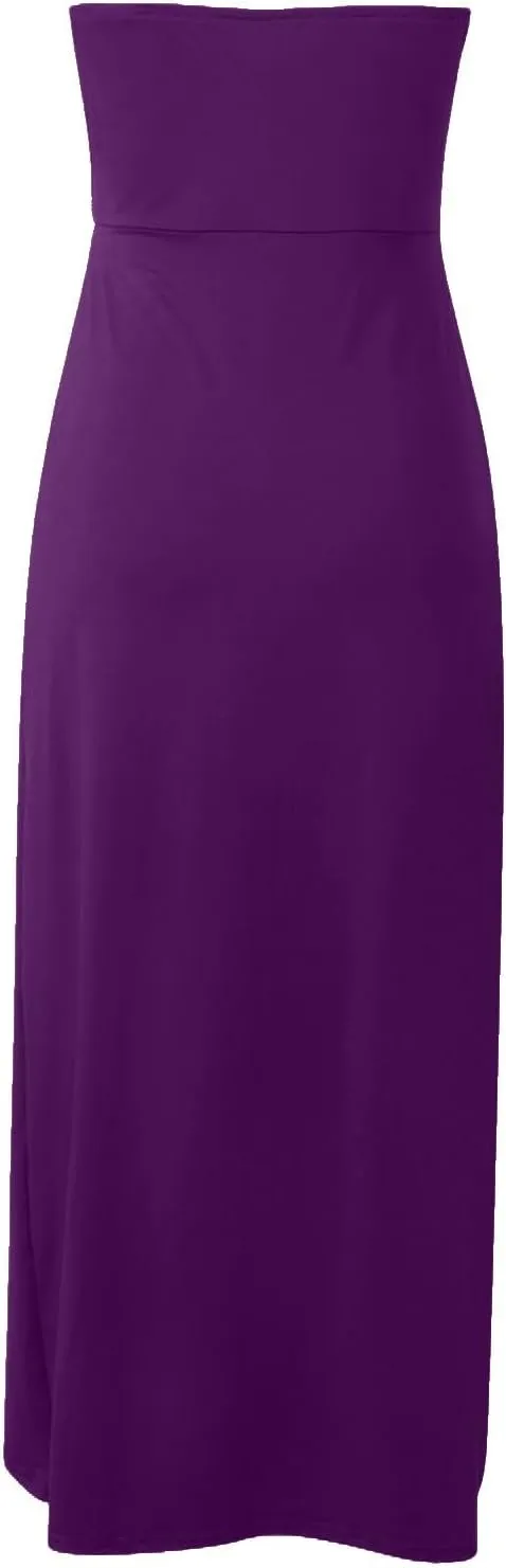 Women's Strapless Ruched High Waist Wrap Split Asymmetrical Solid Color Beach Maxi Long Dresses