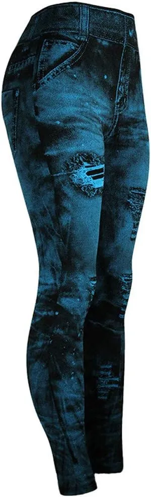 Womens Stretch Jeggings with Pockets Fashion High Rise Stretch Pull On Butt Lifting Jegging Fitted Denim Ankle Jeans
