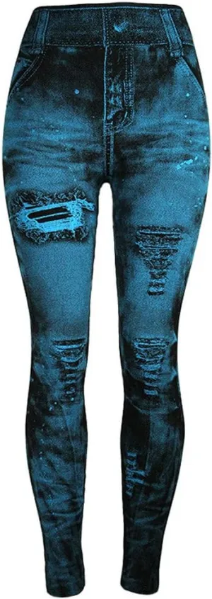 Womens Stretch Jeggings with Pockets Fashion High Rise Stretch Pull On Butt Lifting Jegging Fitted Denim Ankle Jeans