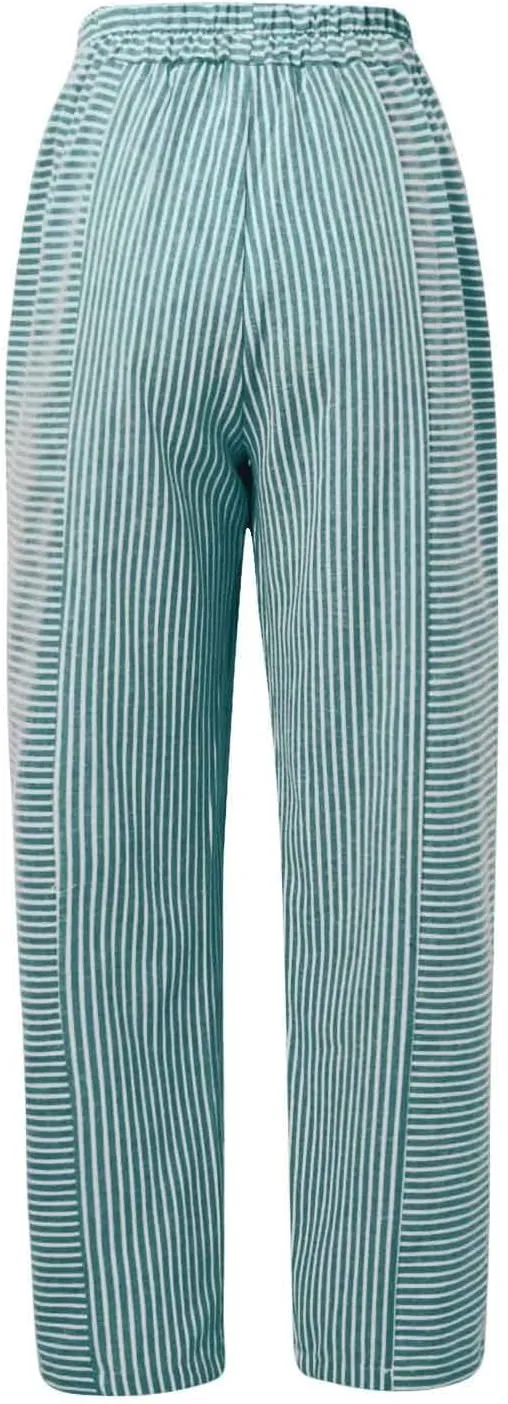 Women's Striped Patchwork Casual Pants Trendy Elastic Waist Straight-Leg Summer Pants Lightweight Comfy Loose Trousers