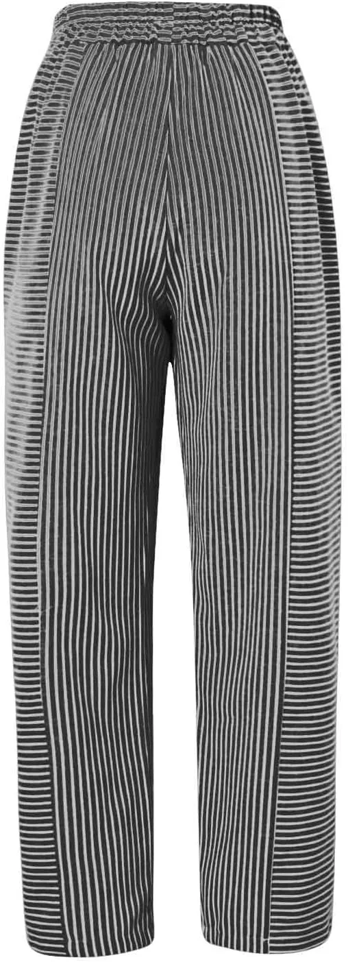 Women's Striped Patchwork Casual Pants Trendy Elastic Waist Straight-Leg Summer Pants Lightweight Comfy Loose Trousers
