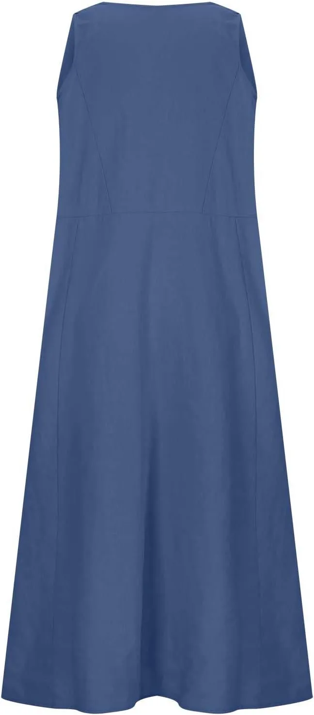 Womens Summer Cotton Linen Dresses 2025 Plus Size Travel Maxi Dresses with Pockets Vacation Wear Casual Spring Dress