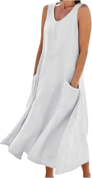 Womens Summer Cotton Linen Dresses 2025 Plus Size Travel Maxi Dresses with Pockets Vacation Wear Casual Spring Dress