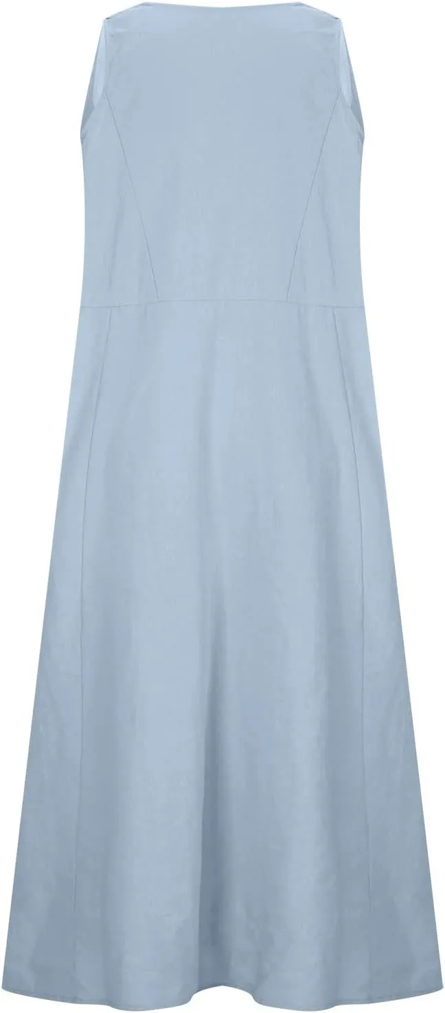 Womens Summer Cotton Linen Dresses 2025 Plus Size Travel Maxi Dresses with Pockets Vacation Wear Casual Spring Dress
