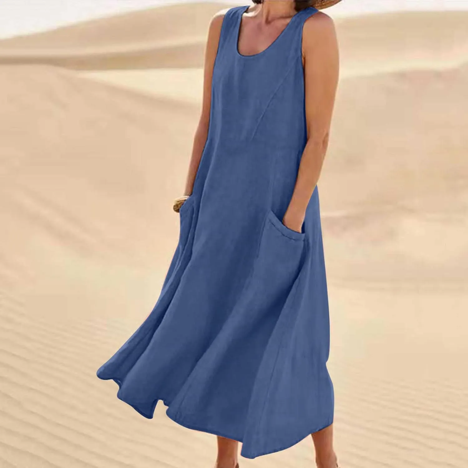 Womens Summer Cotton Linen Dresses 2025 Plus Size Travel Maxi Dresses with Pockets Vacation Wear Casual Spring Dress