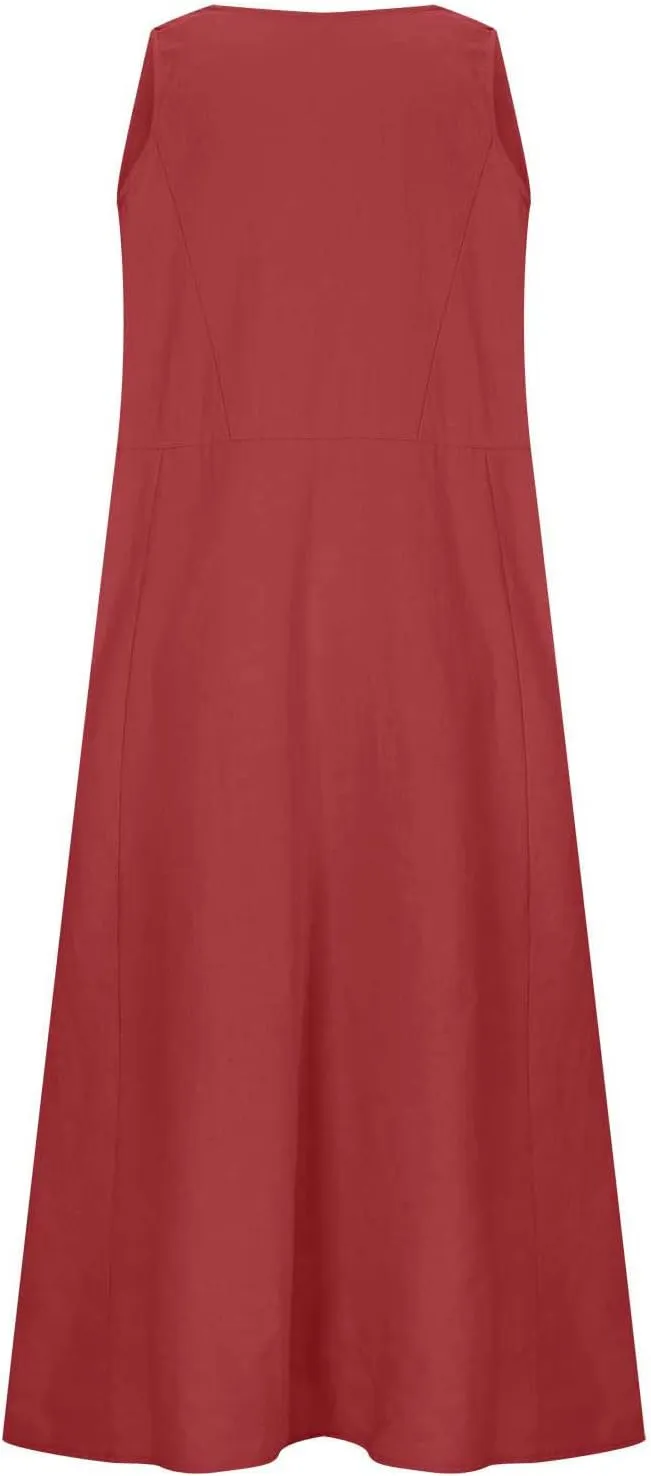 Womens Summer Cotton Linen Dresses 2025 Plus Size Travel Maxi Dresses with Pockets Vacation Wear Casual Spring Dress
