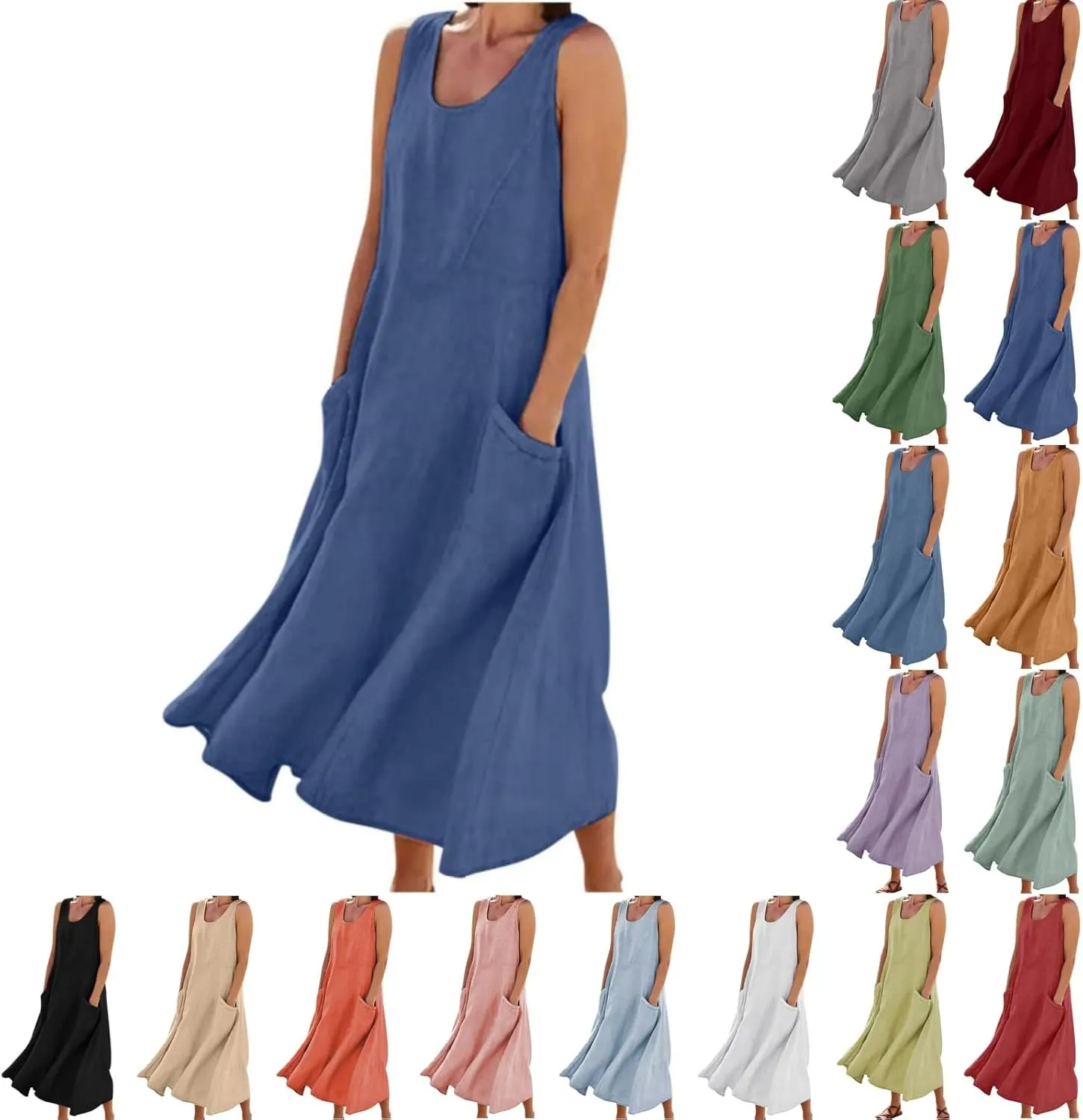Womens Summer Cotton Linen Dresses 2025 Plus Size Travel Maxi Dresses with Pockets Vacation Wear Casual Spring Dress