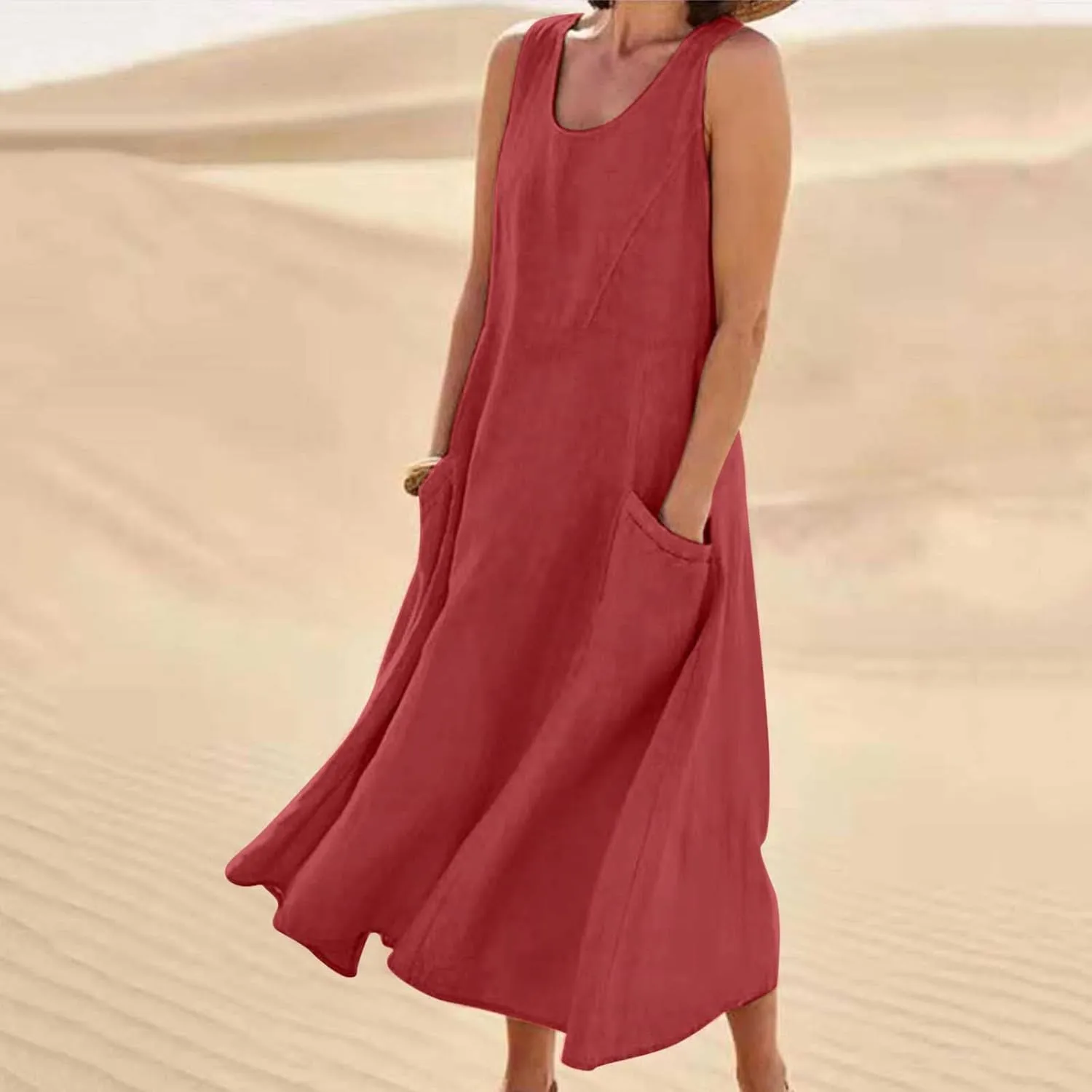 Womens Summer Cotton Linen Dresses 2025 Plus Size Travel Maxi Dresses with Pockets Vacation Wear Casual Spring Dress