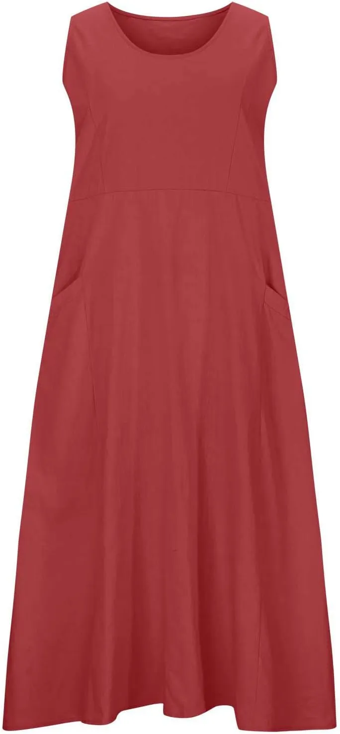 Womens Summer Cotton Linen Dresses 2025 Plus Size Travel Maxi Dresses with Pockets Vacation Wear Casual Spring Dress