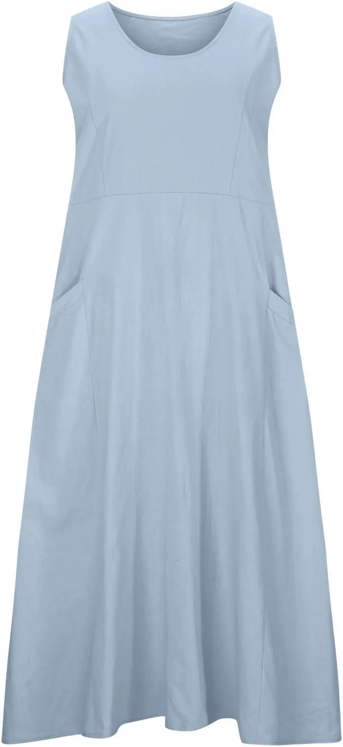 Womens Summer Cotton Linen Dresses 2025 Plus Size Travel Maxi Dresses with Pockets Vacation Wear Casual Spring Dress