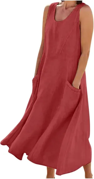 Womens Summer Cotton Linen Dresses 2025 Plus Size Travel Maxi Dresses with Pockets Vacation Wear Casual Spring Dress
