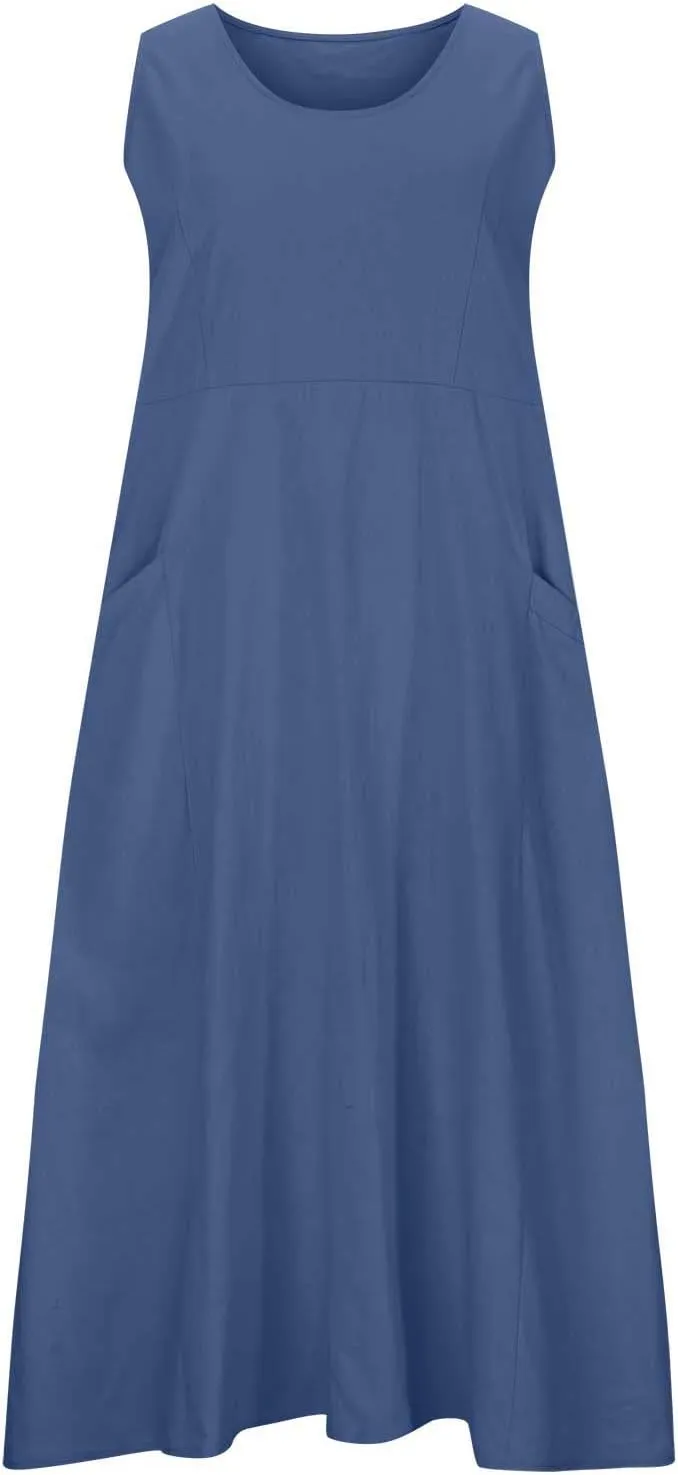 Womens Summer Cotton Linen Dresses 2025 Plus Size Travel Maxi Dresses with Pockets Vacation Wear Casual Spring Dress