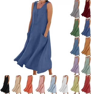 Womens Summer Cotton Linen Dresses 2025 Plus Size Travel Maxi Dresses with Pockets Vacation Wear Casual Spring Dress