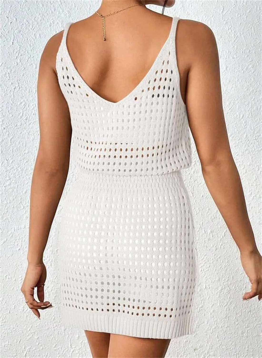 Womens Summer Crochet Hollow Out Knit Beach Bathing Suit Swim Cover Ups Sleeveless Tank Cruise Outfits Vacation Dress