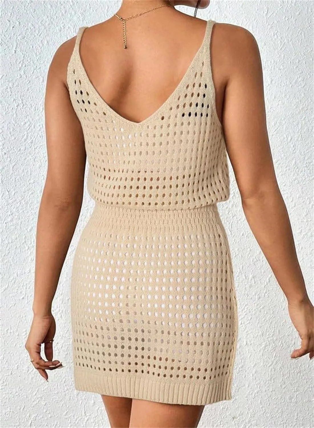 Womens Summer Crochet Hollow Out Knit Beach Bathing Suit Swim Cover Ups Sleeveless Tank Cruise Outfits Vacation Dress