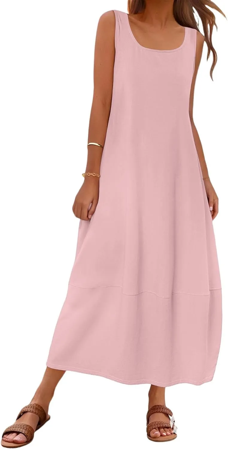 Womens Summer Dress Square Neck Pleated Swing Casual Maxi Dresses Sexy Sleeveless Long Dress Beach Party Dresses 2025