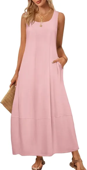 Womens Summer Dress Square Neck Pleated Swing Casual Maxi Dresses Sexy Sleeveless Long Dress Beach Party Dresses 2025