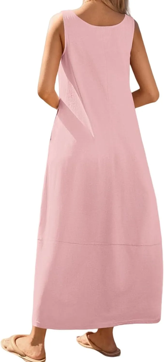 Womens Summer Dress Square Neck Pleated Swing Casual Maxi Dresses Sexy Sleeveless Long Dress Beach Party Dresses 2025