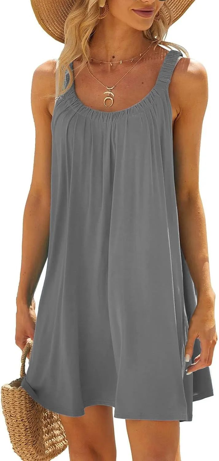 Womens Summer Dresses 2025 Loose Square Neck Sleeveless Strap Sundresses Swimsuit Coverup Beach Vacation Outfits
