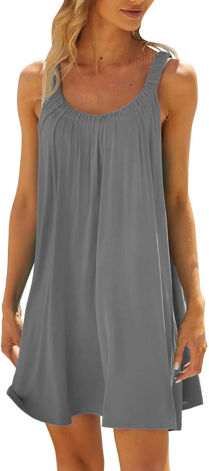 Womens Summer Dresses 2025 Loose Square Neck Sleeveless Strap Sundresses Swimsuit Coverup Beach Vacation Outfits