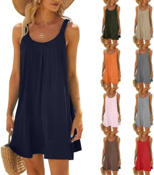Womens Summer Dresses 2025 Loose Square Neck Sleeveless Strap Sundresses Swimsuit Coverup Beach Vacation Outfits