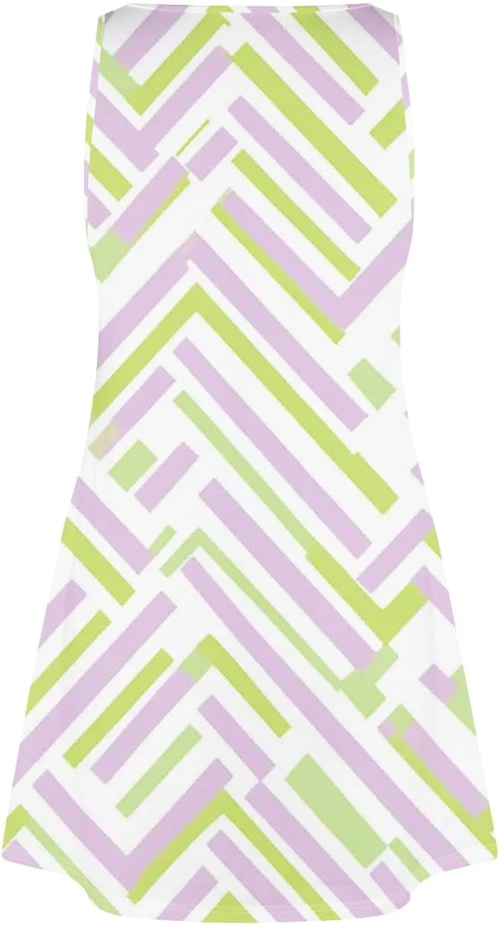 Womens Summer Dresses 2025 V Neck Sundress Sleeveless Beach Dress with Pocket Casual Printed Swimsuit Coverup