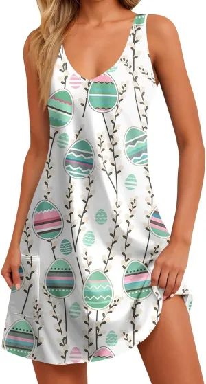 Womens Summer Dresses Beach V Neck Swimsuit Coverup Vacation Casual Dress with Pocket 2025 Printed Sundress