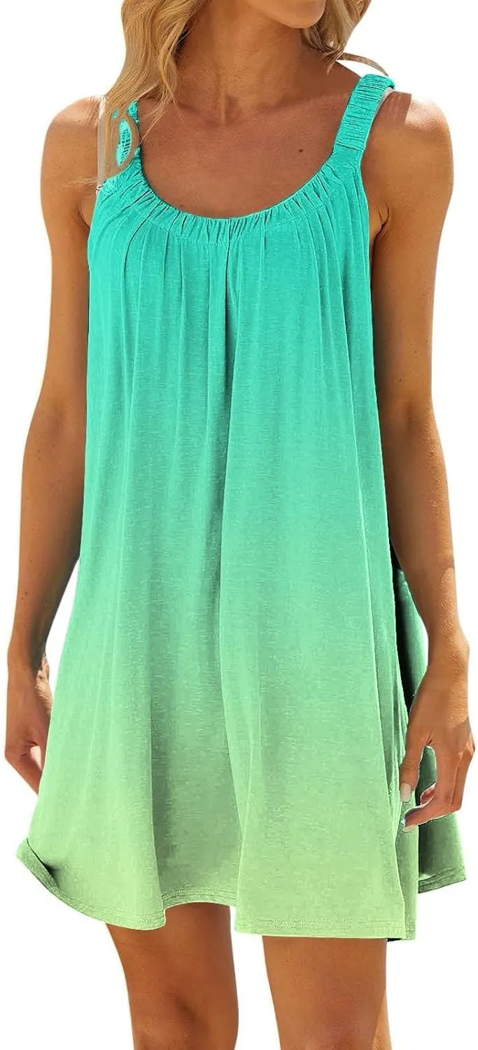 Womens Summer Dresses Sundresses Petite Sexy Pleated Spaghetti Straps Ruched Dresses Beach Resort Wear for Women 2025