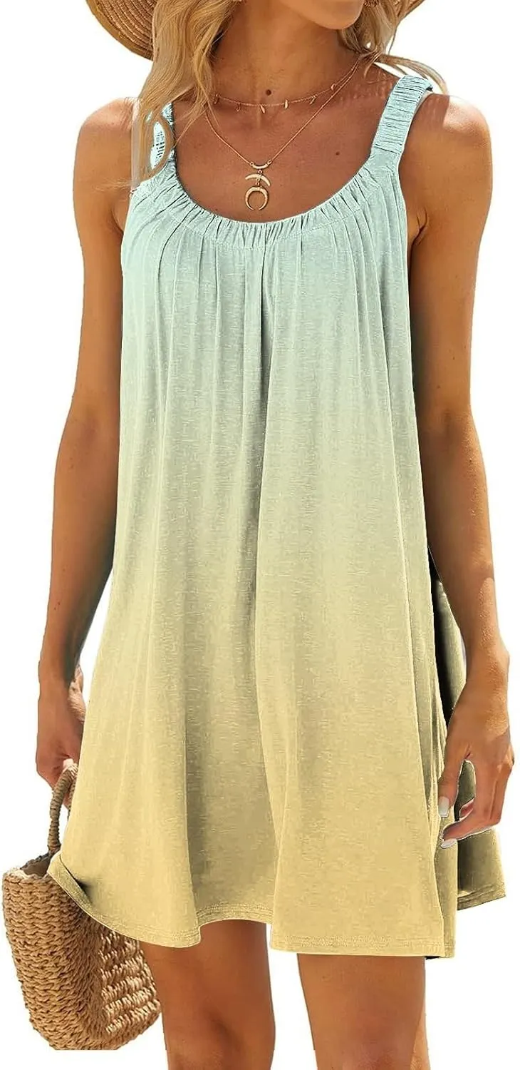 Womens Summer Dresses Sundresses Petite Sexy Pleated Spaghetti Straps Ruched Dresses Beach Resort Wear for Women 2025
