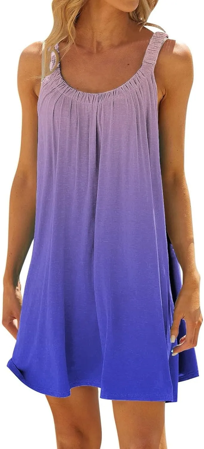 Womens Summer Dresses Sundresses Petite Sexy Pleated Spaghetti Straps Ruched Dresses Beach Resort Wear for Women 2025