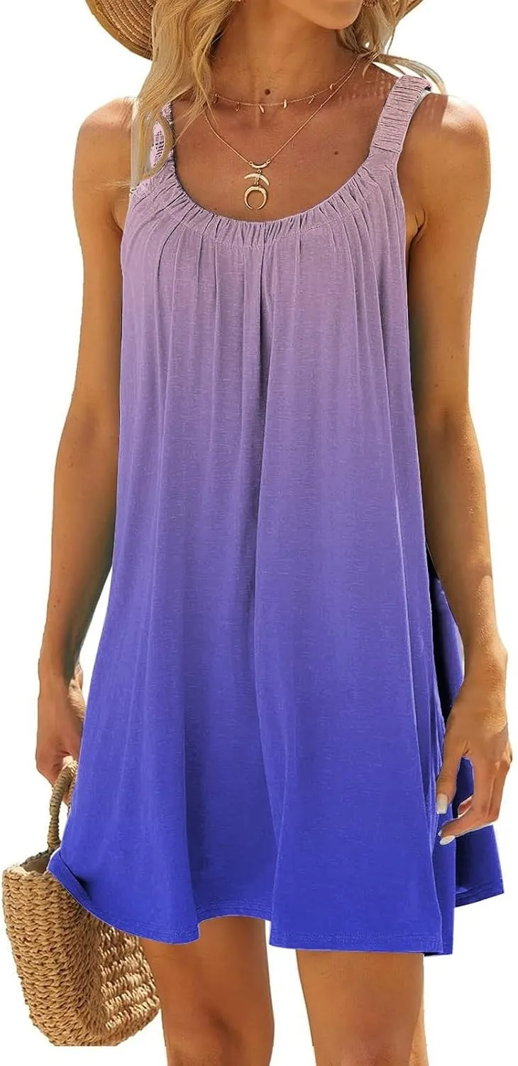 Womens Summer Dresses Sundresses Petite Sexy Pleated Spaghetti Straps Ruched Dresses Beach Resort Wear for Women 2025