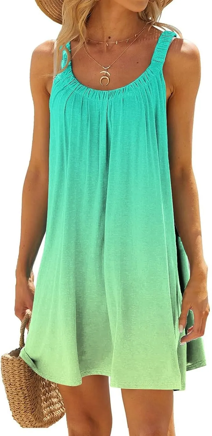 Womens Summer Dresses Sundresses Petite Sexy Pleated Spaghetti Straps Ruched Dresses Beach Resort Wear for Women 2025