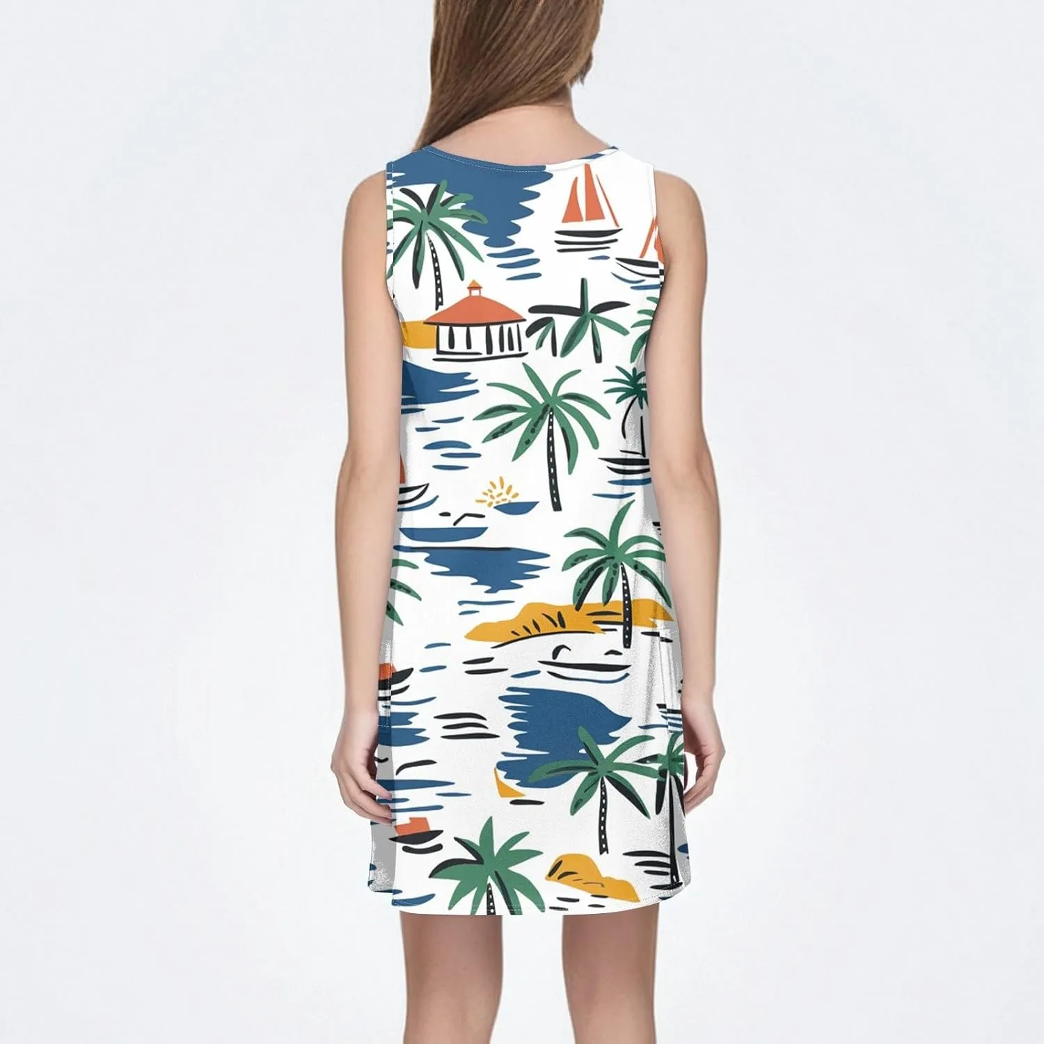 Women's Summer Dresses V Neck 2025 Sundress Sleeveless Vacation Swimsuit Coverup Beach Casual Dress with Pocket