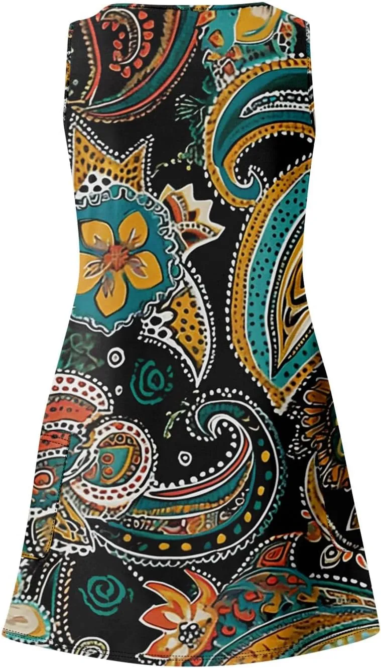 Women's Summer Dresses Vacation Printed Dress with Pocket 2025 V Neck Sundress Casual Sleeveless Swimsuit Coverup