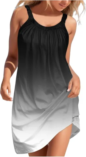 Womens Summer DressesSpring Comfy Gradient Spaghetti Straps Beach Dress Plus Size Evening Party Spring Break Clothes