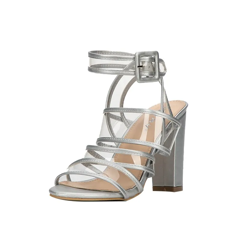 Women's Summer High-Heeled Transparent Ankle Strap Sandals