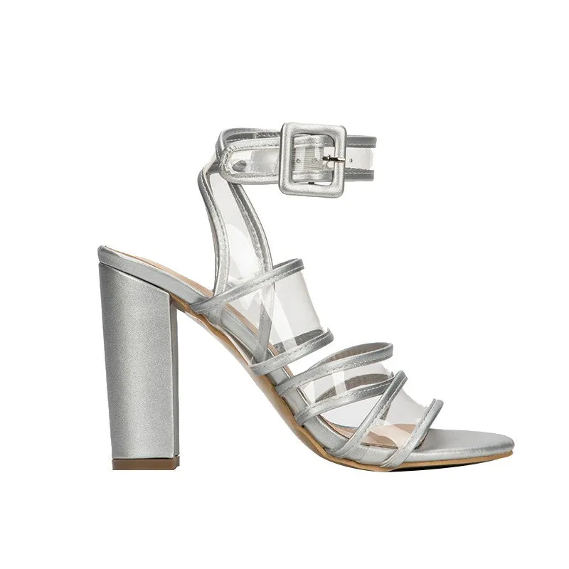 Women's Summer High-Heeled Transparent Ankle Strap Sandals