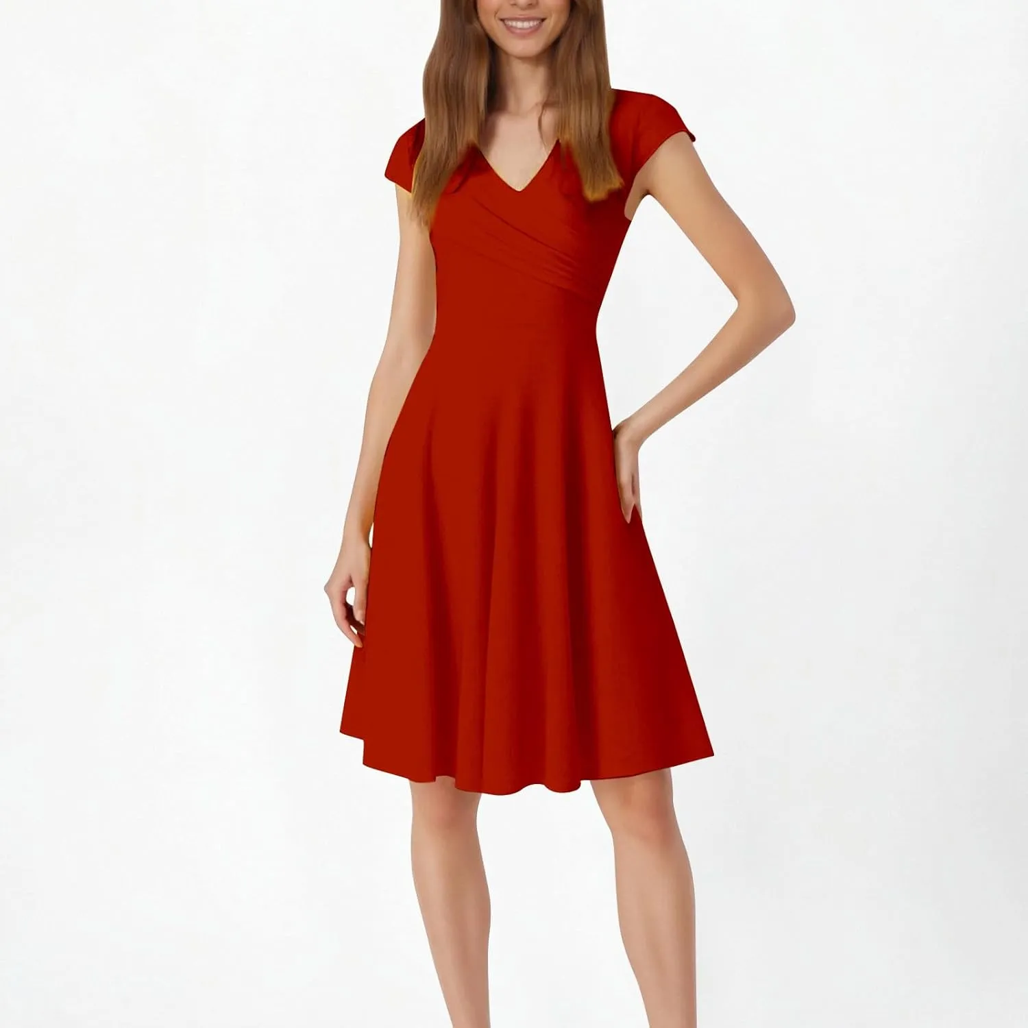 Womens Summer Mini Dresses, Fancy Solid Cap Sleeve Empire Waist Flowy Swing Shirt Dress Comfy Cocktail Party Summer Outfit