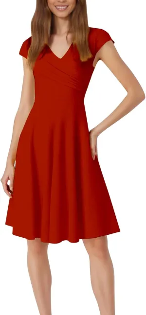 Womens Summer Mini Dresses, Fancy Solid Cap Sleeve Empire Waist Flowy Swing Shirt Dress Comfy Cocktail Party Summer Outfit