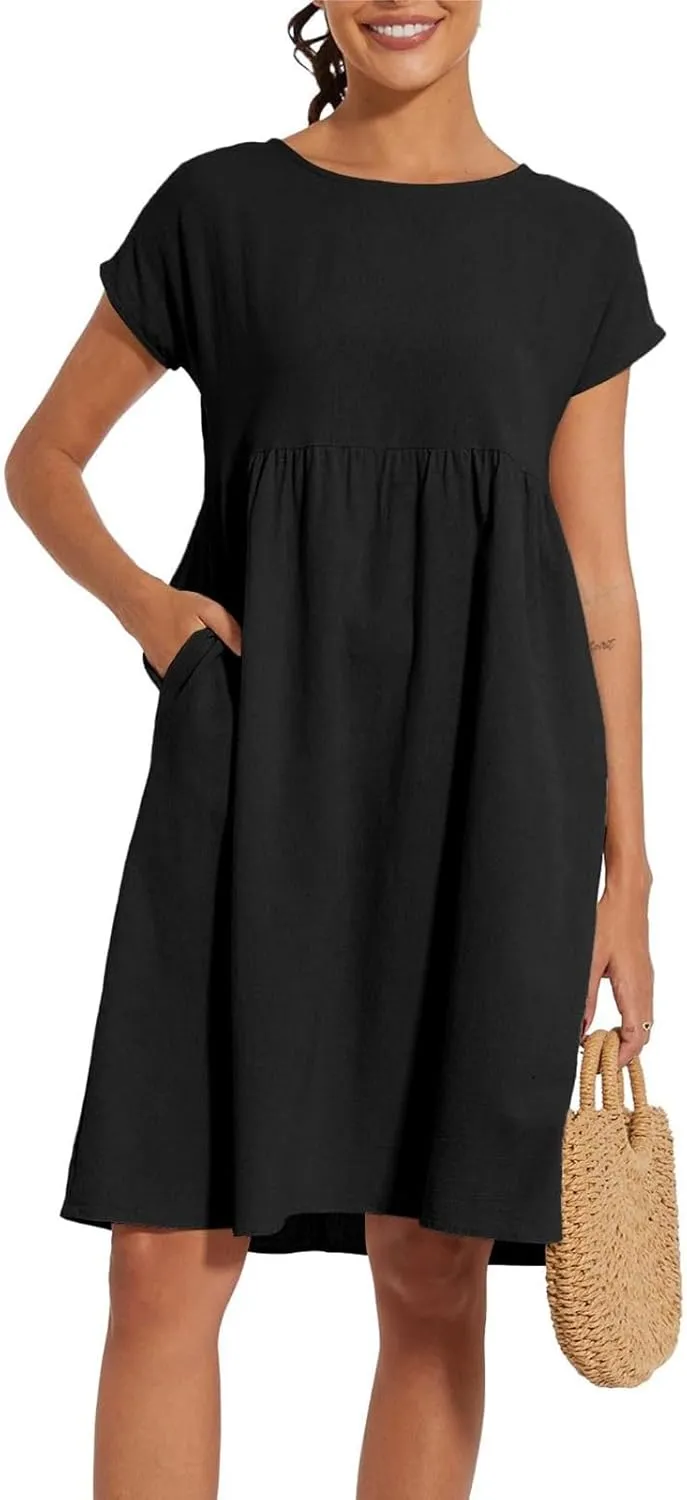 Womens Summer Short Sleeve Dress Casual Plus Size V-Neck Maxi Dresses A Line Flowy Beach Sundress with Pockets