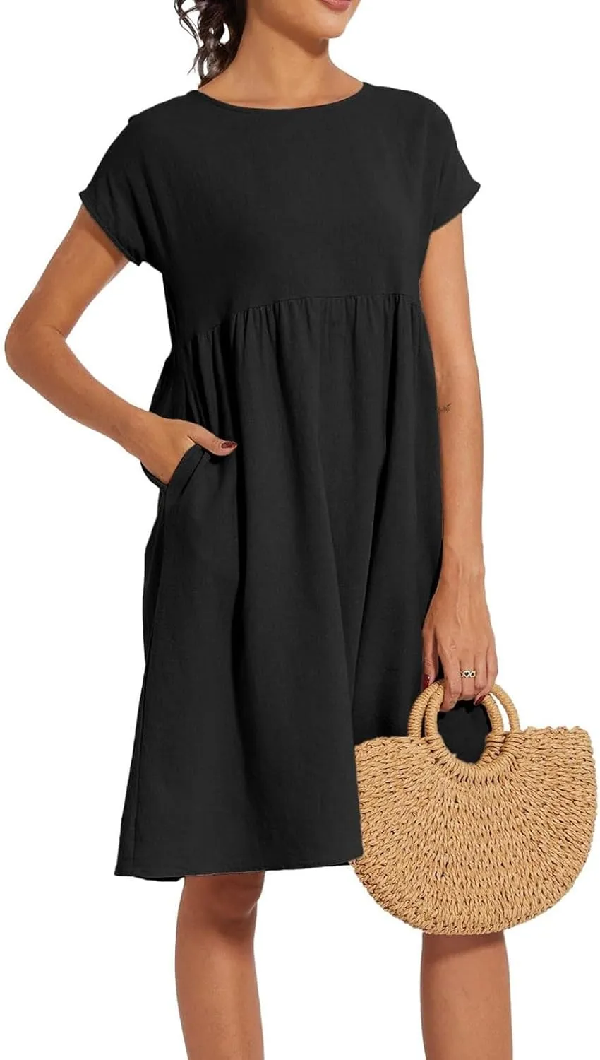 Womens Summer Short Sleeve Dress Casual Plus Size V-Neck Maxi Dresses A Line Flowy Beach Sundress with Pockets