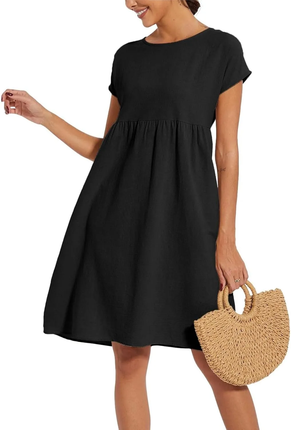 Womens Summer Short Sleeve Dress Casual Plus Size V-Neck Maxi Dresses A Line Flowy Beach Sundress with Pockets
