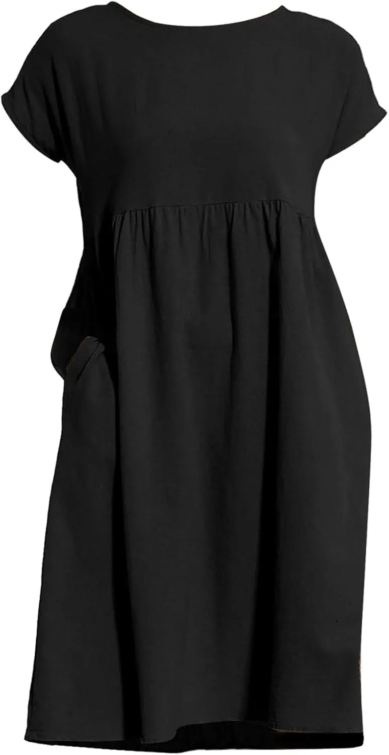 Womens Summer Short Sleeve Dress Casual Plus Size V-Neck Maxi Dresses A Line Flowy Beach Sundress with Pockets
